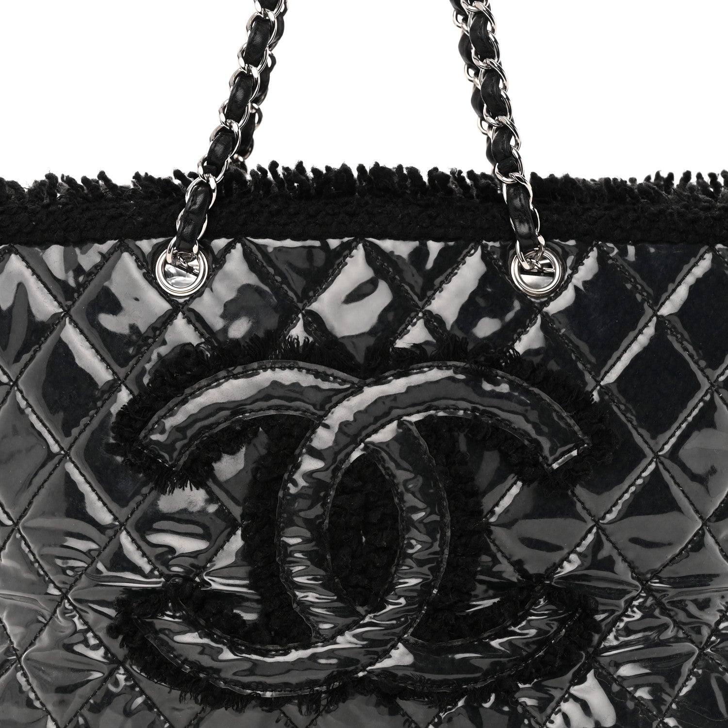 Chanel Vinyl Quilted Funny Tweed Tote Black 8 of 13