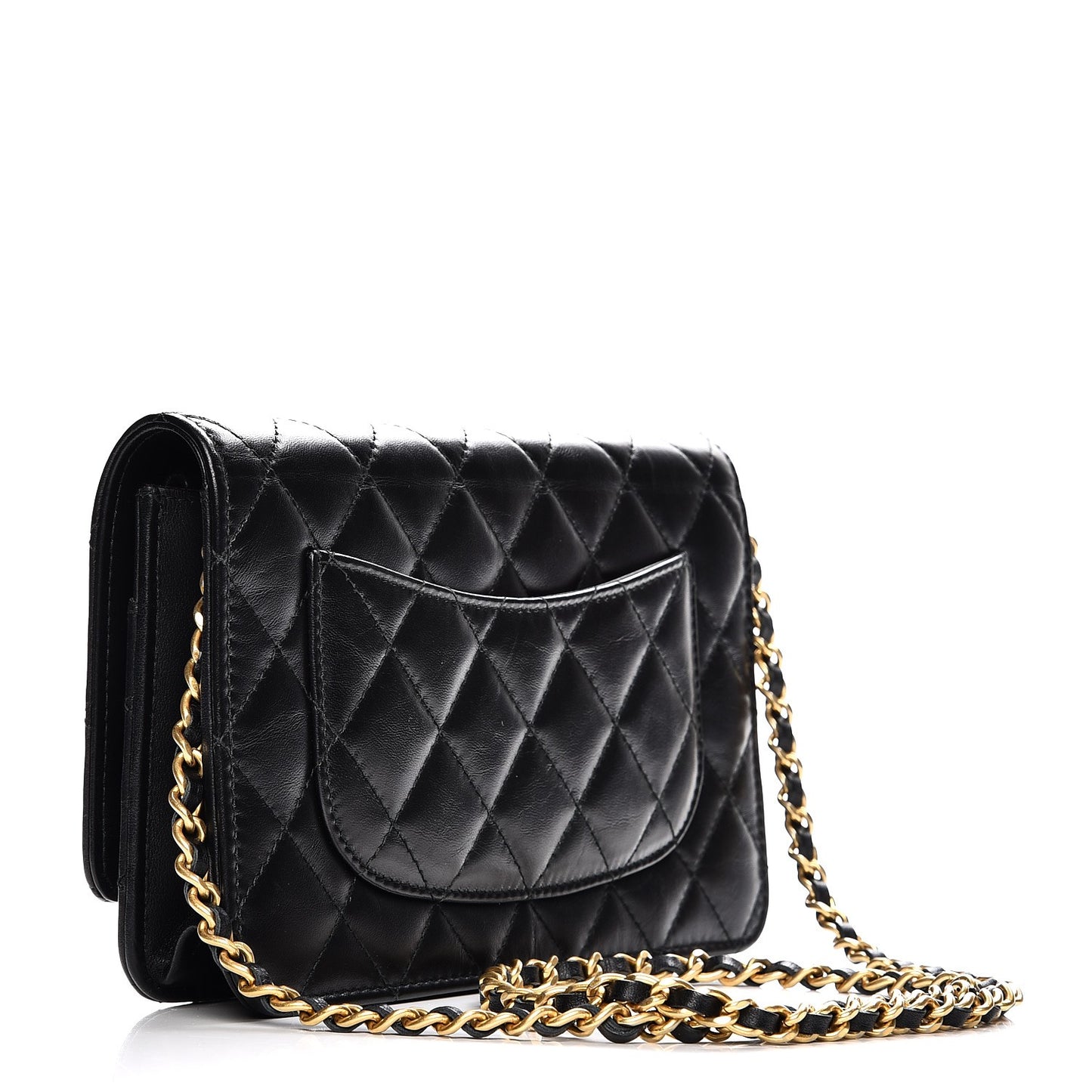 Aged Calfskin Quilted Lucky Charms 2.55 Reissue Wallet On Chain WOC Black