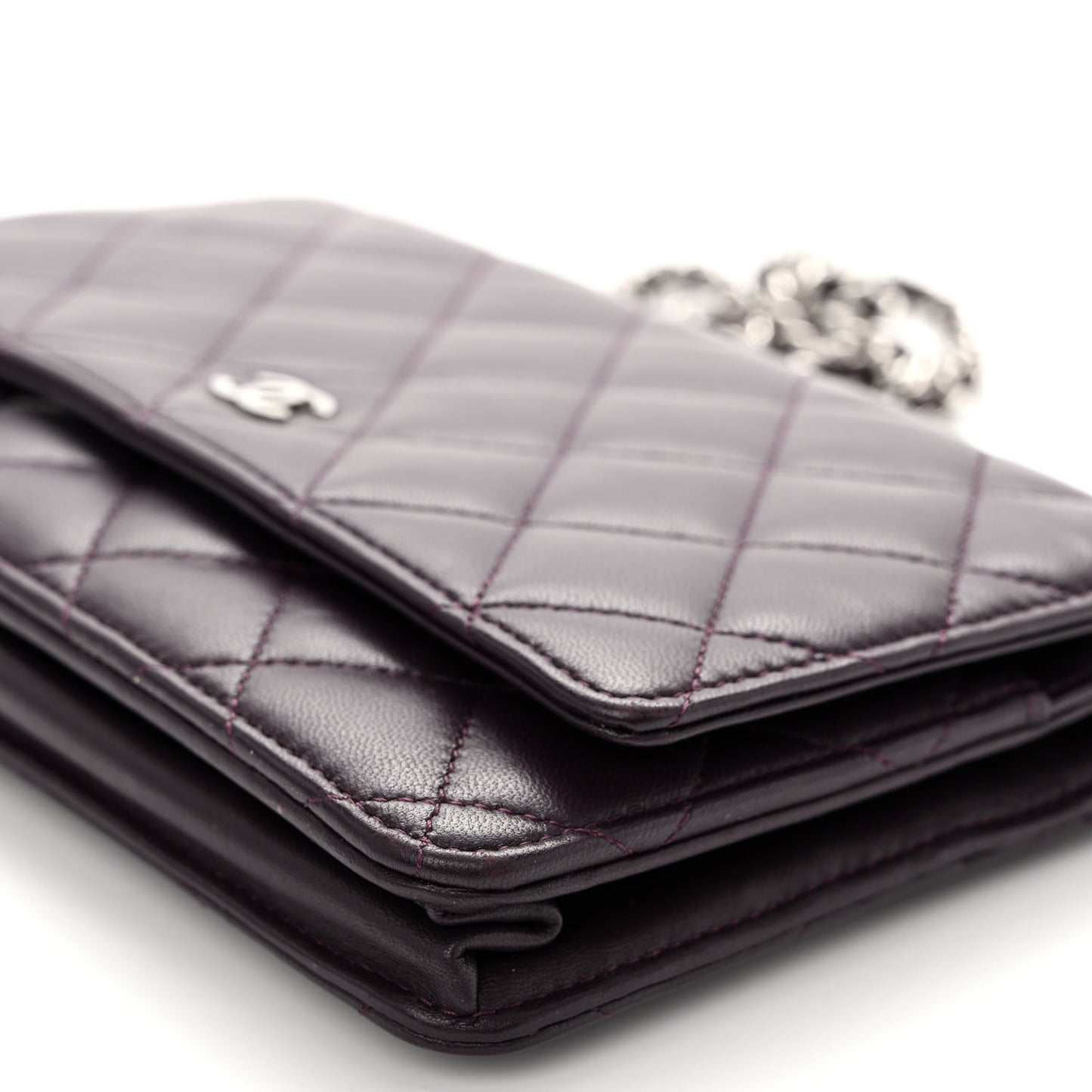 Lambskin Quilted Wallet On Chain WOC Purple