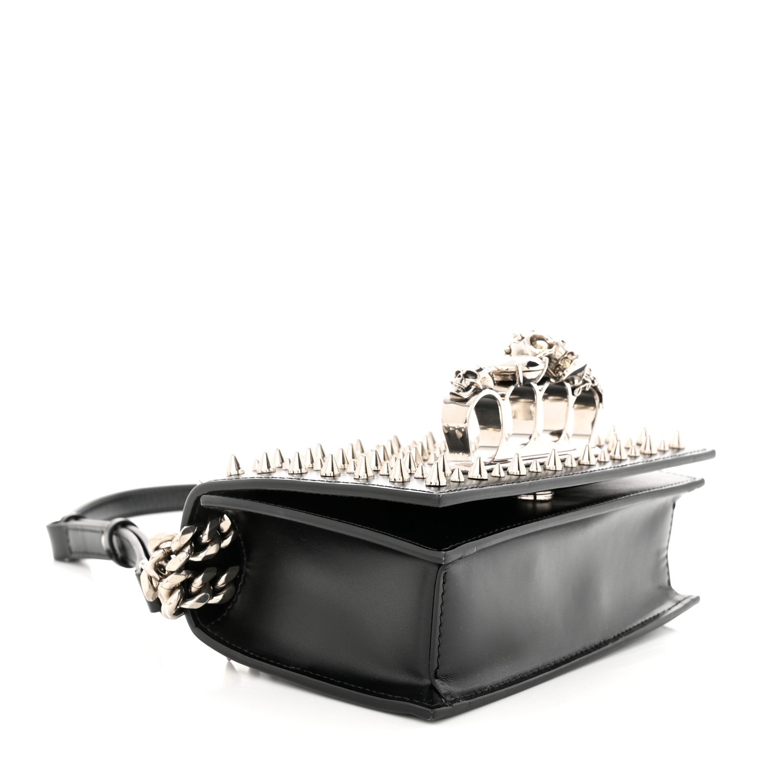 Alexander McQueen Calfskin Studded Knuckle Satchel Black Silver 4 of 10