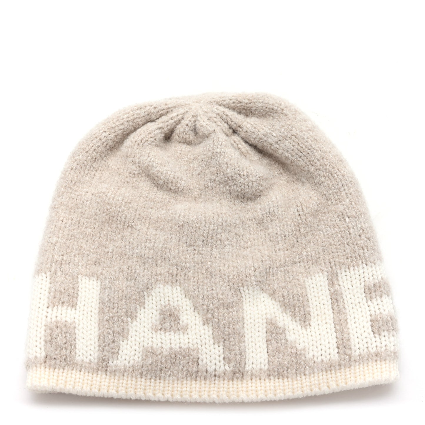 Cashmere Wool Silk Logo Beanie Hat Beige White
