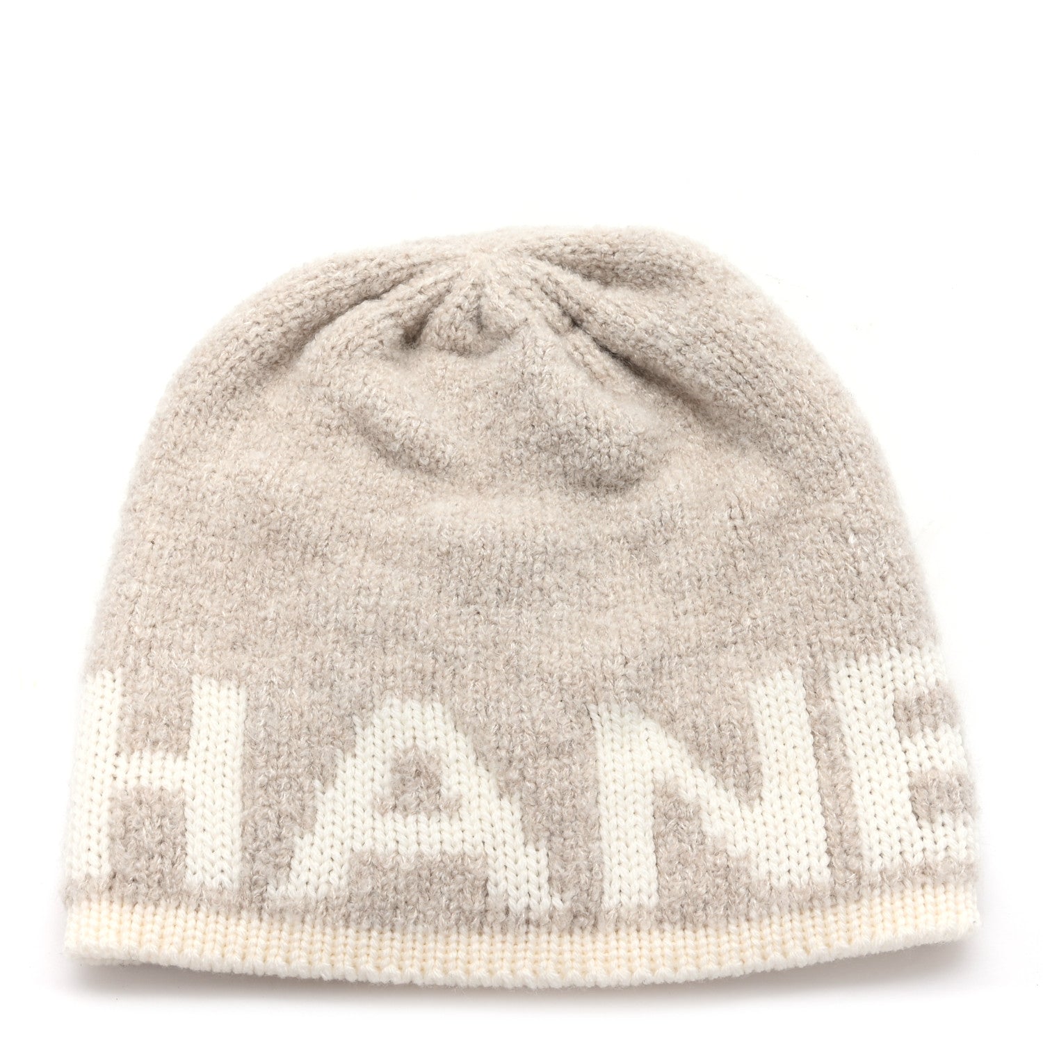 Chanel Cashmere Wool Silk Logo Beanie Hat Beige White 1 of 6