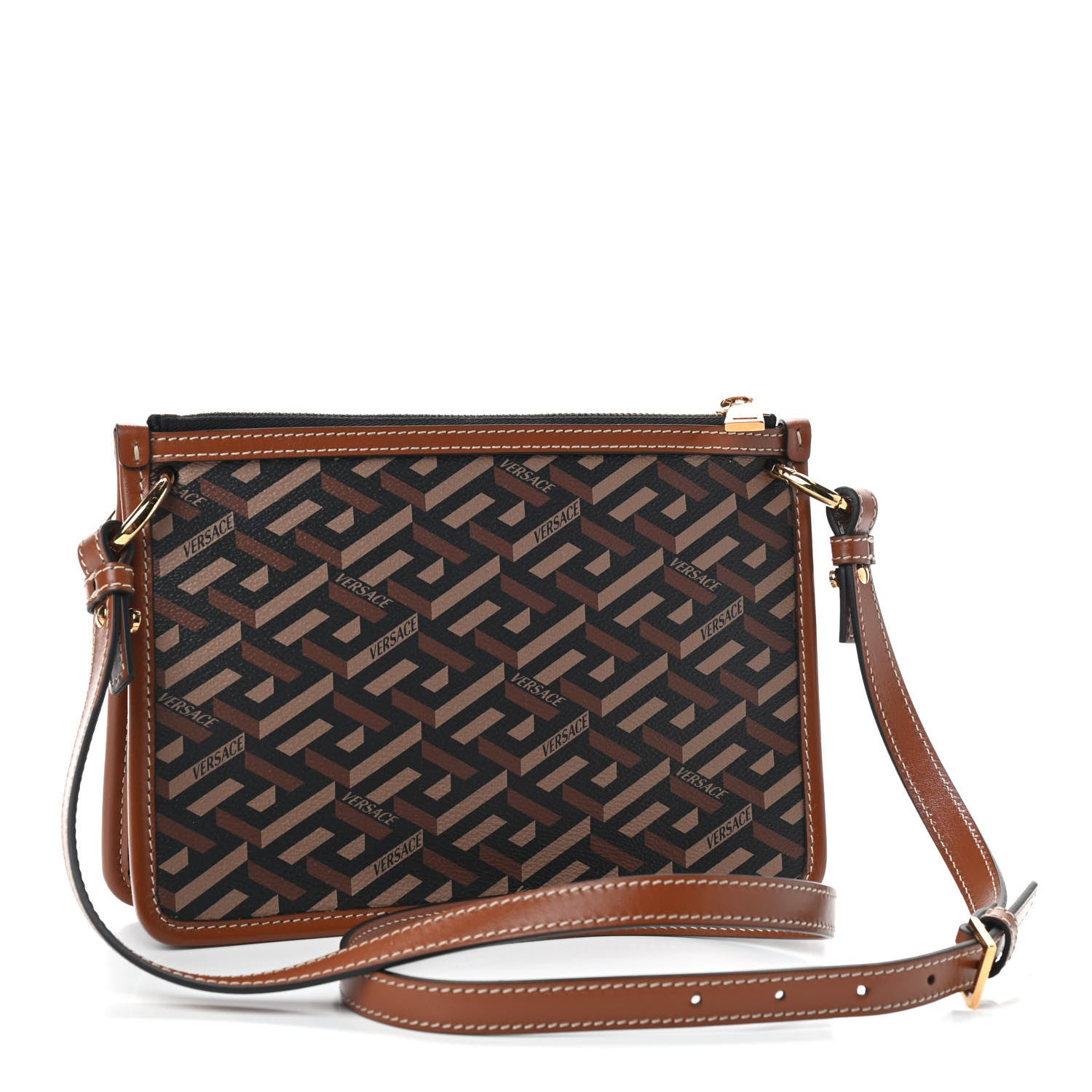 Versace Coated Canvas Medium La Greca Signature Pouch Black Caramel 3 of 8