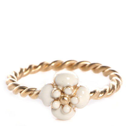 Chanel White Enamel Camellia Ring 6.5 1 of 5