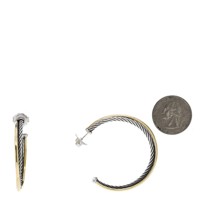 David Yurman Sterling Silver 18K Yellow Gold 44mm Extra Large Crossover Cable Hoop Earrings 2 of 4
