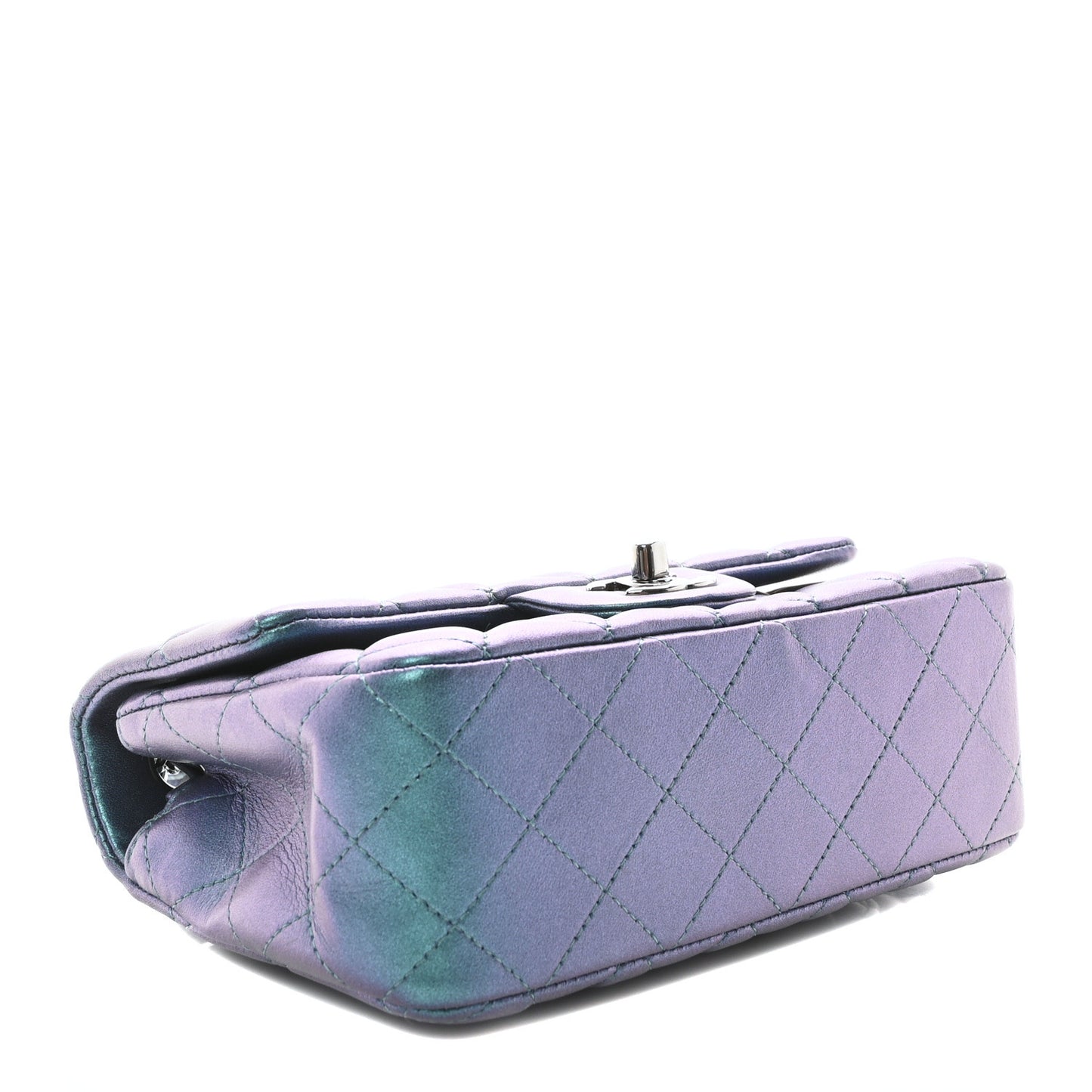 Iridescent Lambskin Quilted Mini Rectangular Flap Turquoise