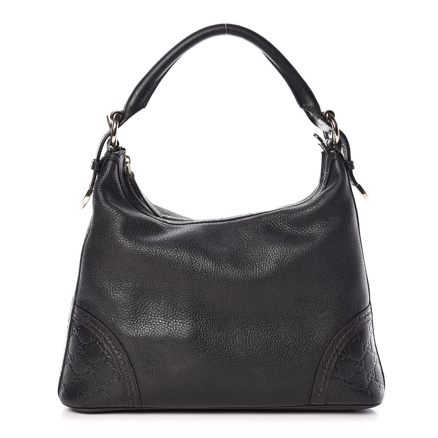 Pebbled Calfskin Guccissima Trim Medium Signoria Hobo Black