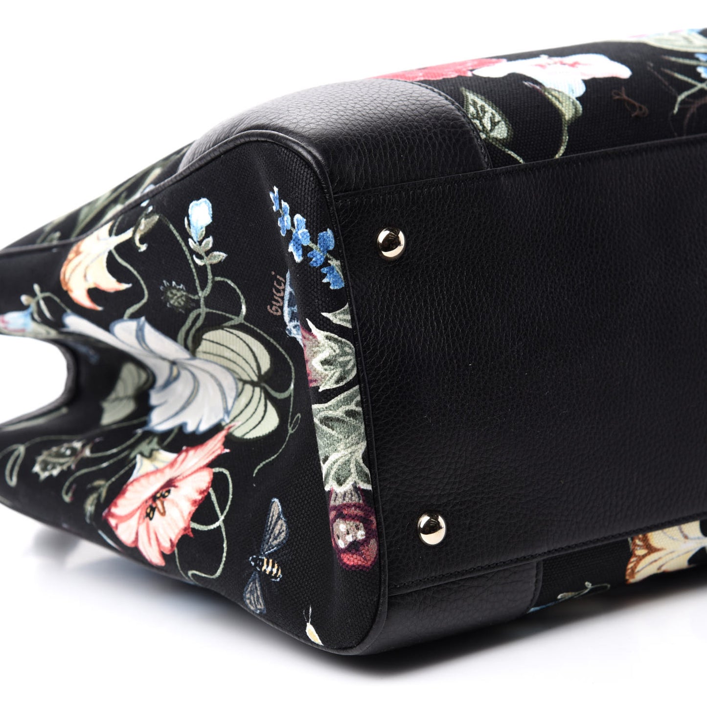 Canvas Cellarius Calfskin Flora Knight Large Bamboo Shopper Tote Black