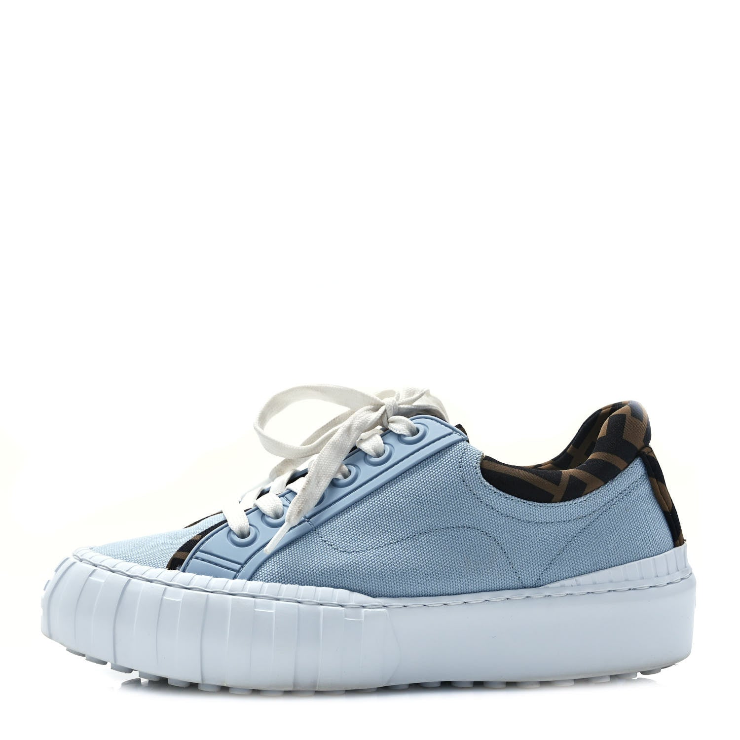 Fendi Canvas Lycra TPU FF Womens Fendi Force Low Top Sneakers 36.5 Sky Tobacco Black 1 of 8
