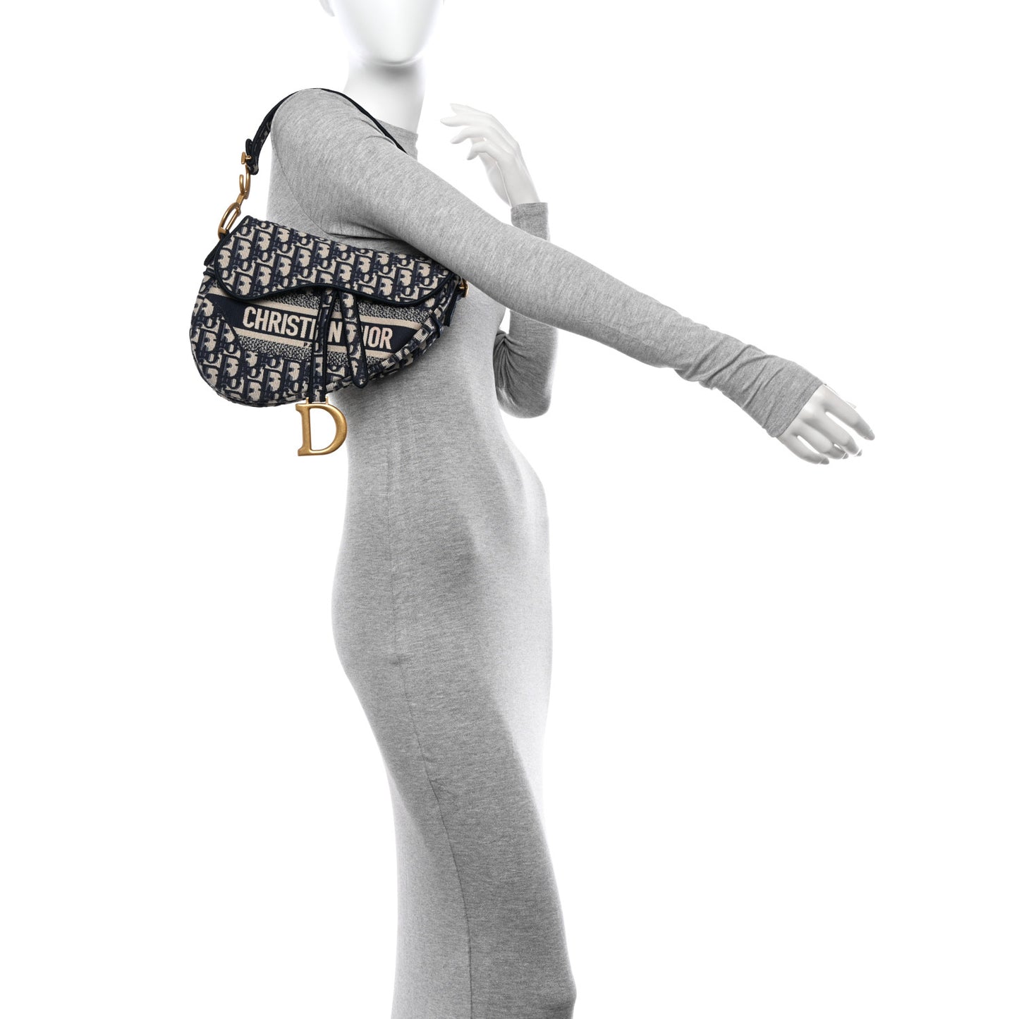 Oblique Embroidered Saddle Bag Blue