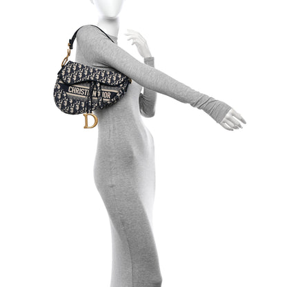 Christian Dior Oblique Embroidered Saddle Bag Blue 2 of 11
