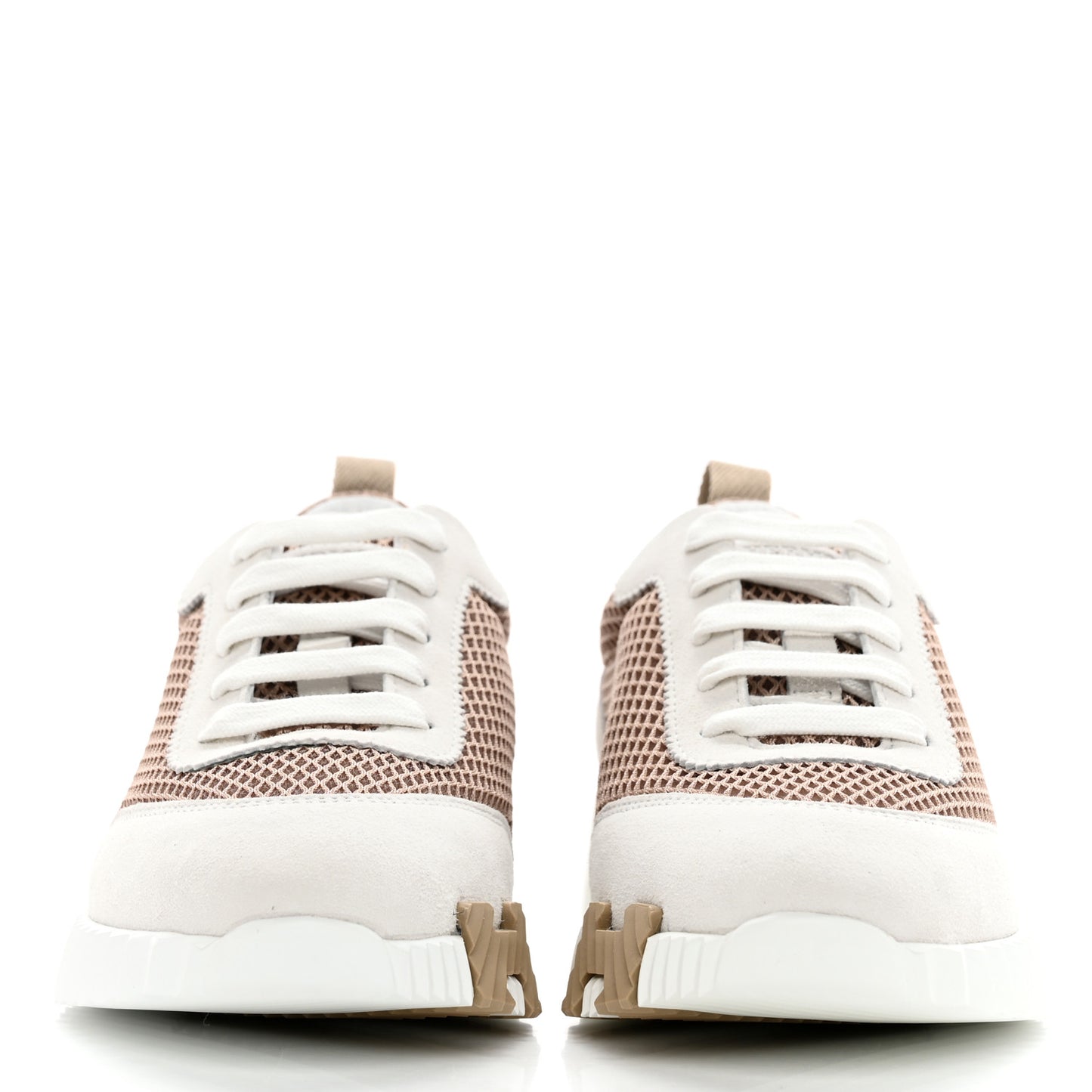 Air Mesh Suede Goatskin Bouncing Sneakers 35 Beige Argile White