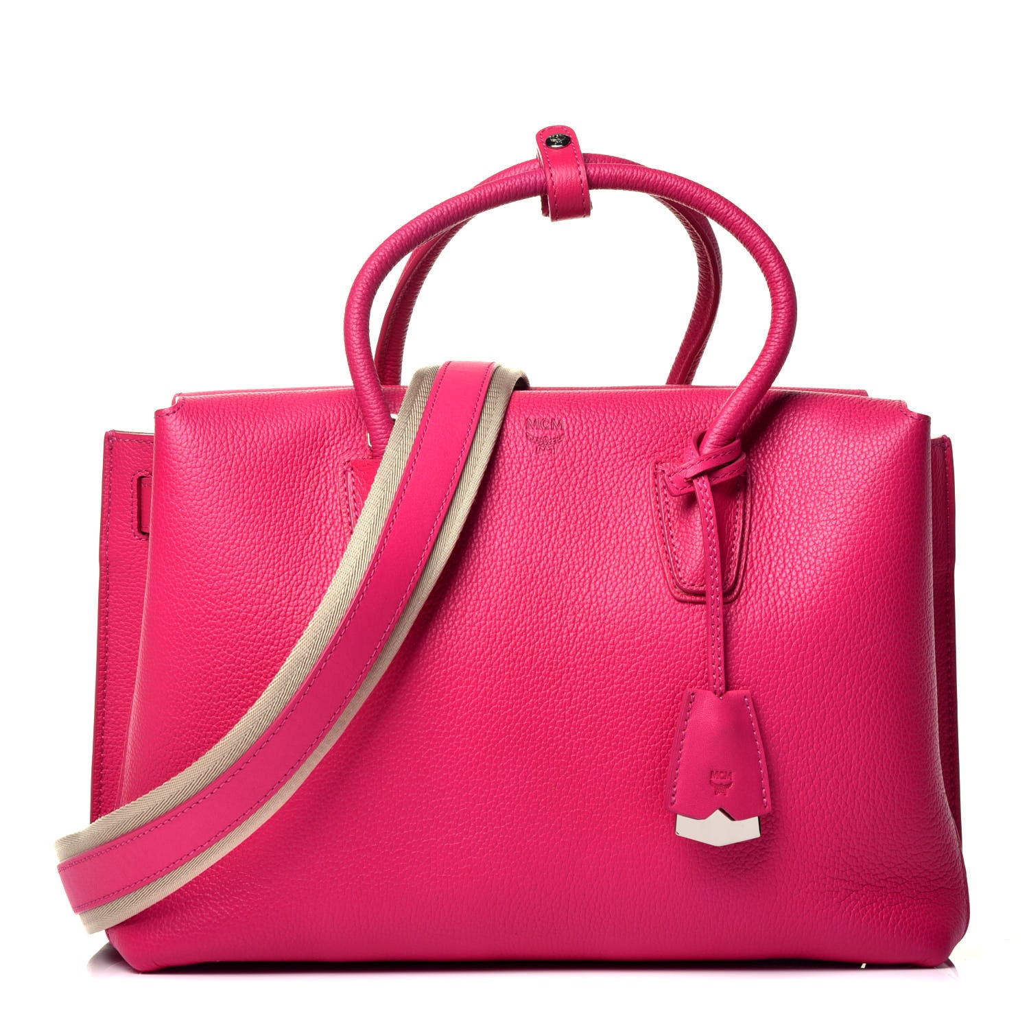 MCM Grained Calfskin Medium Milla Tote Beetroot Pink 1 of 10
