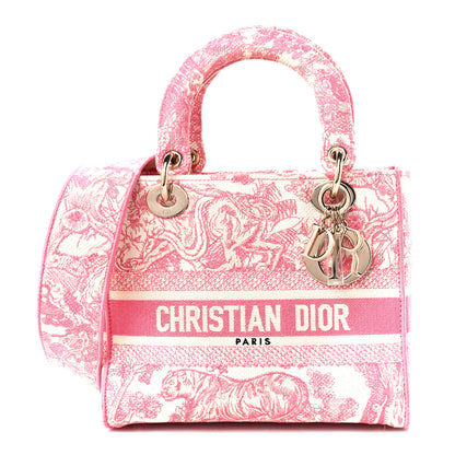 Christian Dior Canvas Toile De Jouy Embroidered Medium Lady D-Lite Peony Pink 1 of 12
