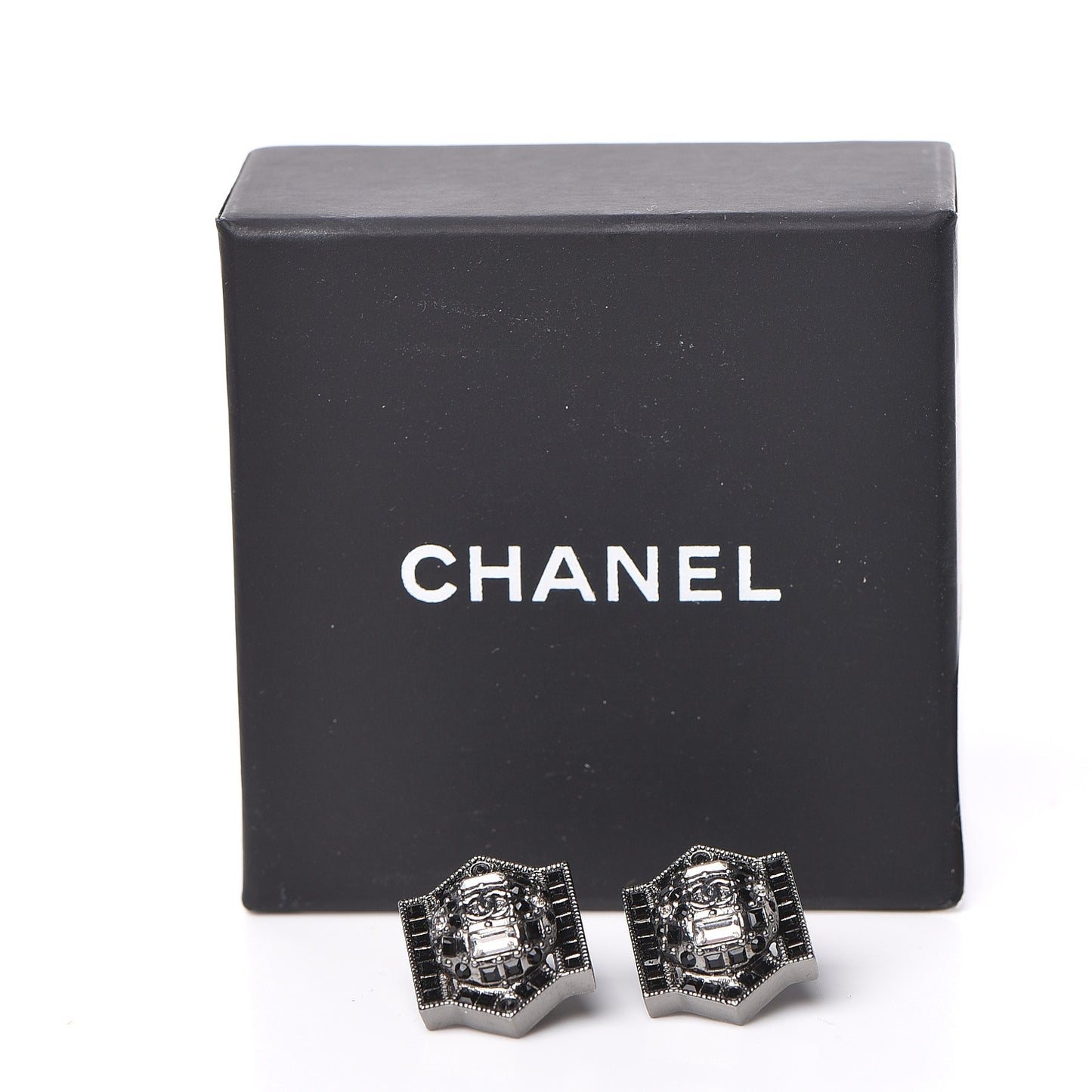 Crystal Baguette CC Stud Earrings Black