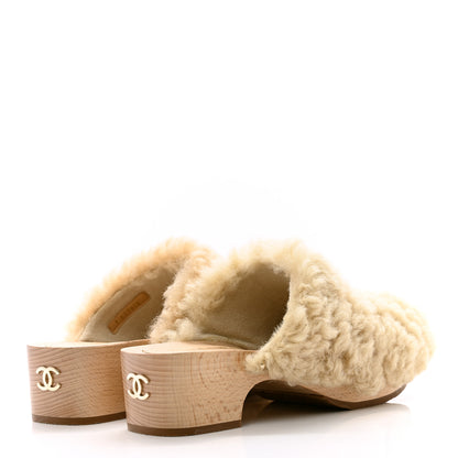 Chanel Shearling Lambskin Clogs 36 Beige 4 of 9