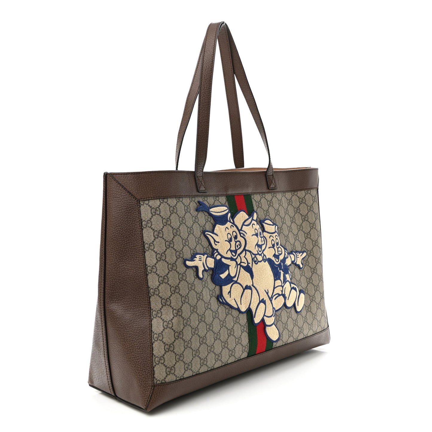 X DISNEY GG Supreme Monogram Web Three Little Pigs Large Ophidia Tote Beige New Acero