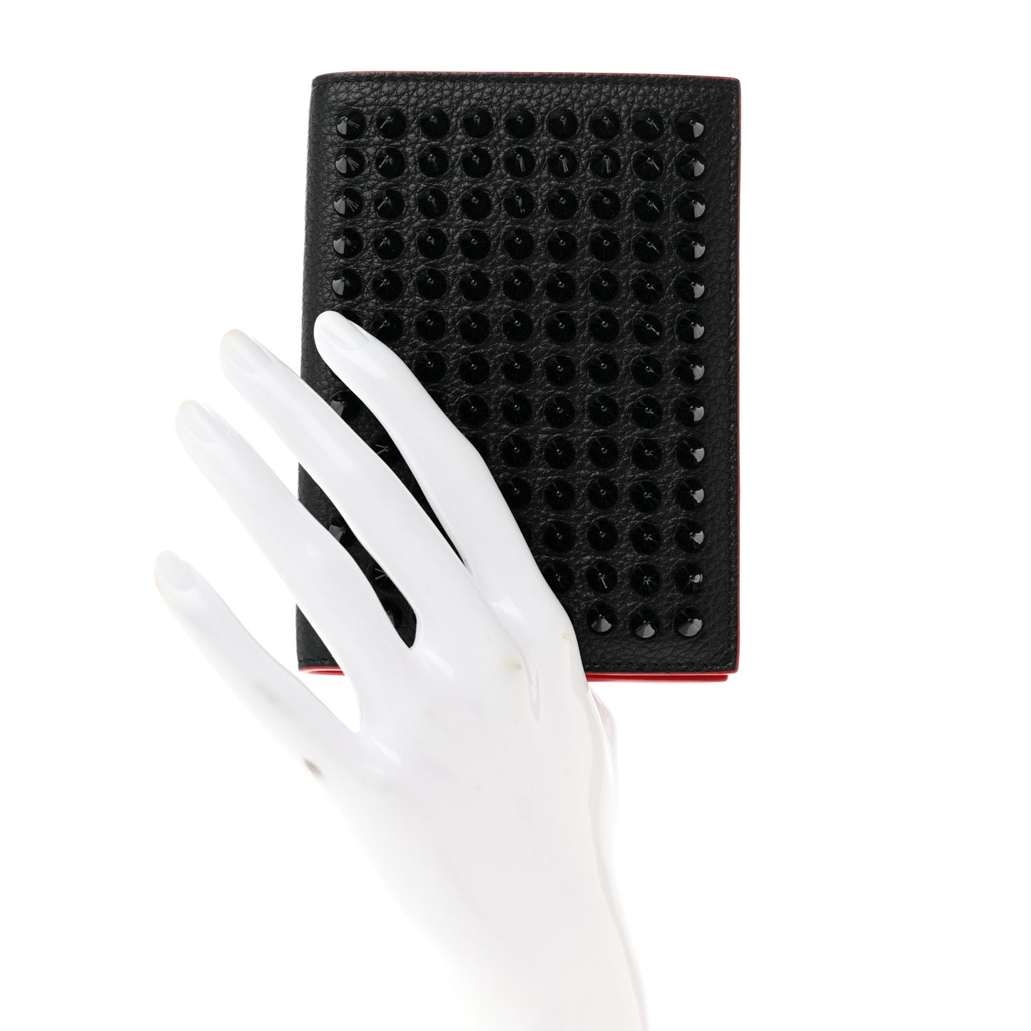 Calfskin Studded Loubipass Passport Holder Black