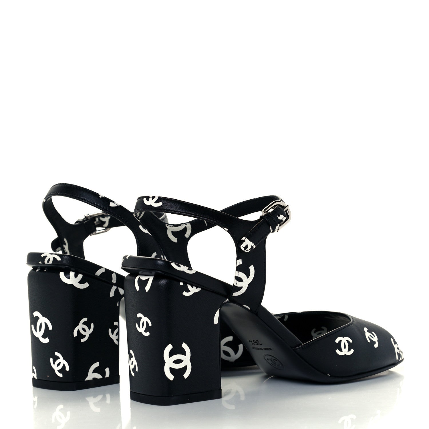 Chanel Printed Lambskin CC Sandals 36.5 Black White 4 of 11