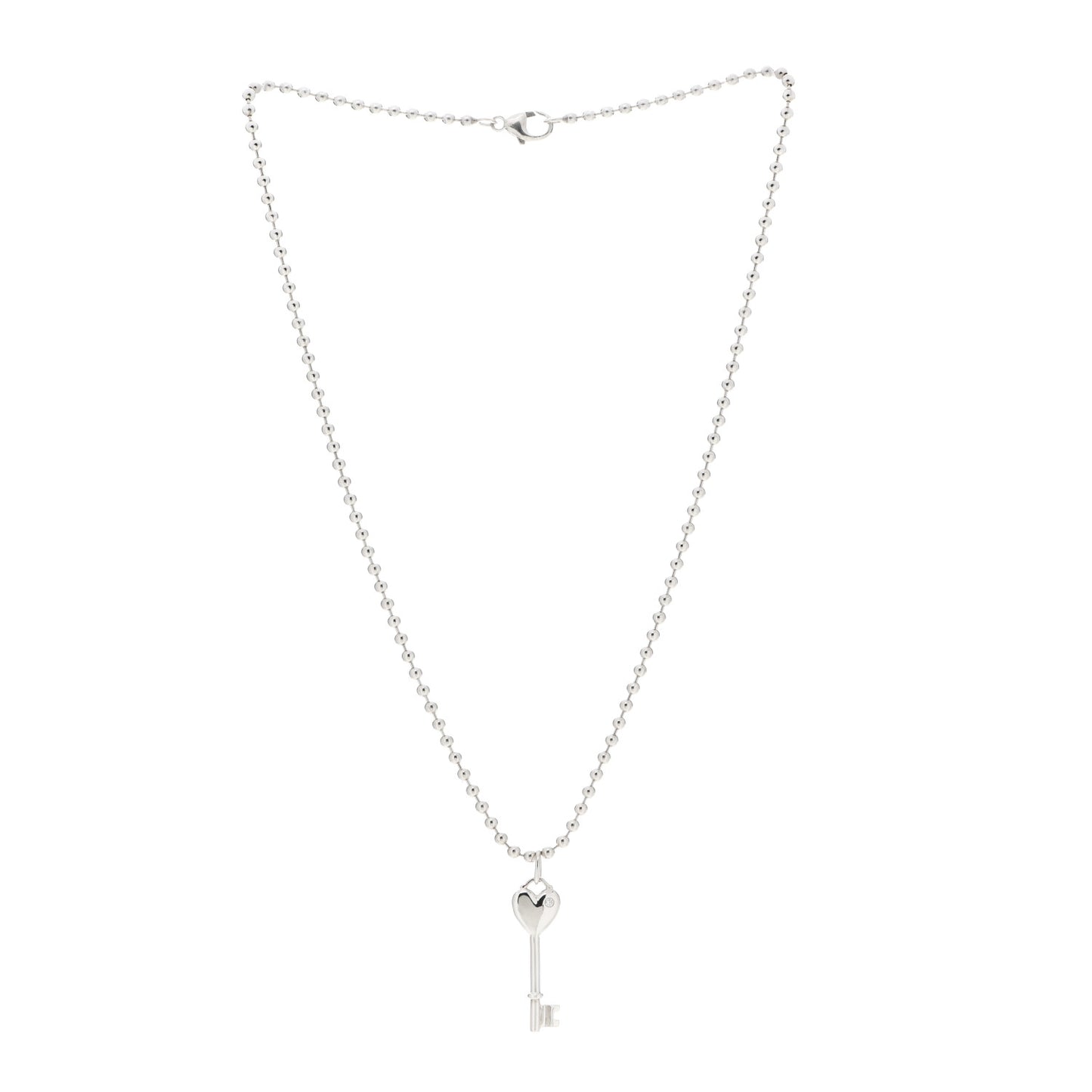 Sterling Silver Diamond Heart Key Pendant Necklace
