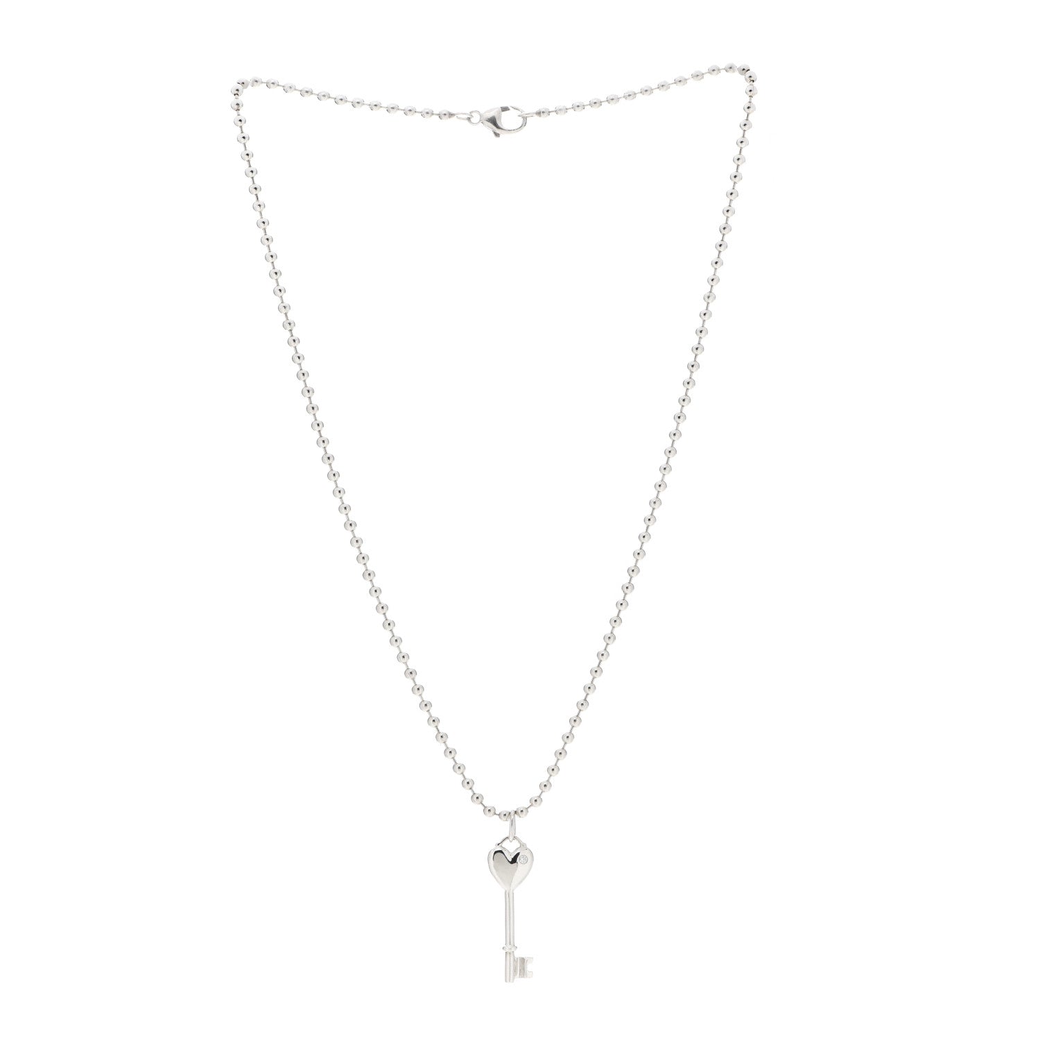 Tiffany Sterling Silver Diamond Heart Key Pendant Necklace 2 of 3