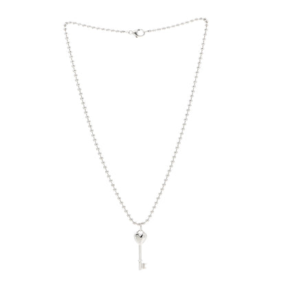 Tiffany Sterling Silver Diamond Heart Key Pendant Necklace 2 of 3