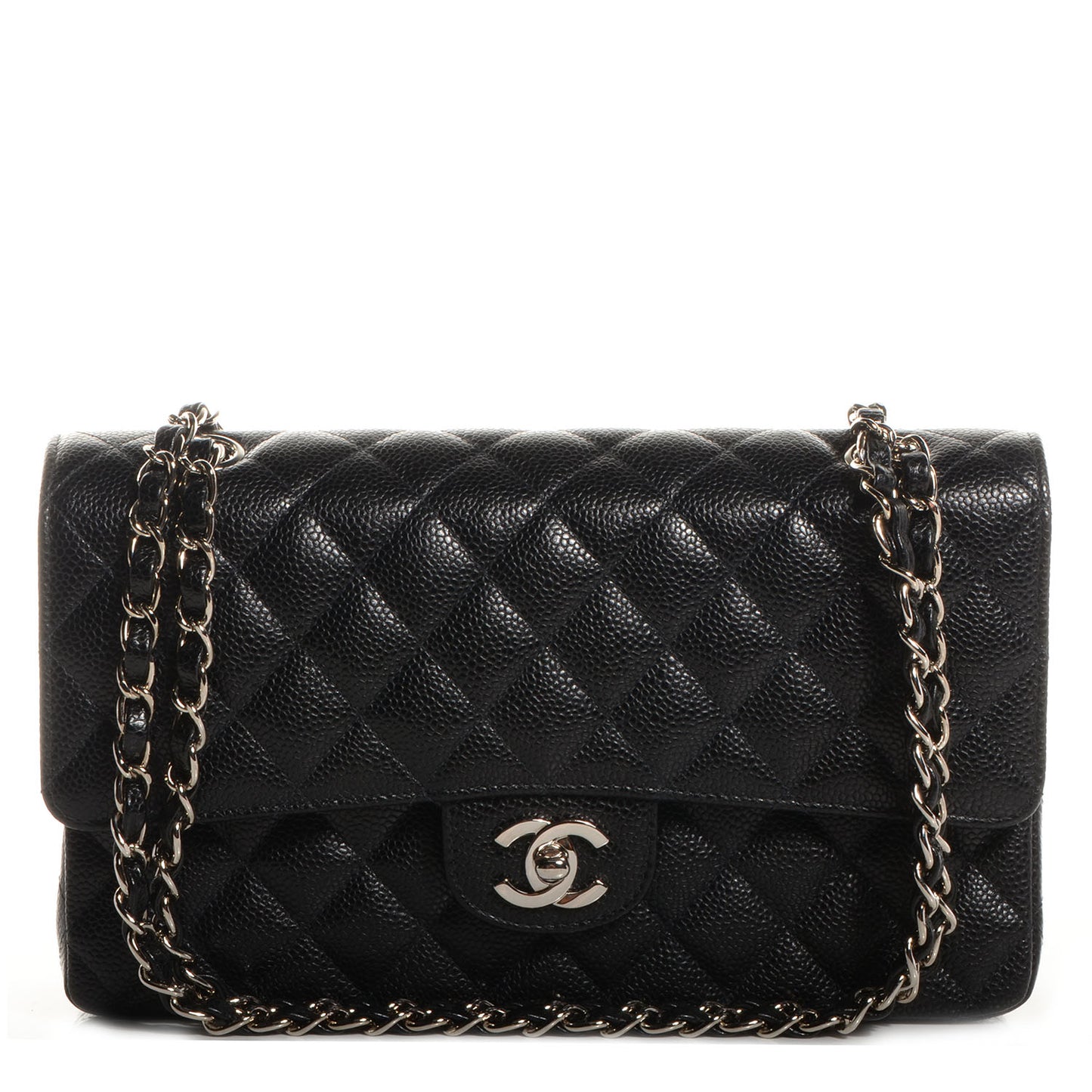 Caviar Quilted Medium Double Flap Black