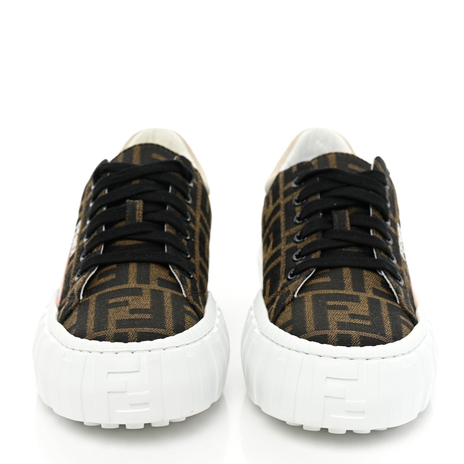 Fendi Fabric Jacquard FF Rainbow Womens Fendi Force Low-Top Sneakers 37.5 Tobacco Black White Multicolor 2 of 9