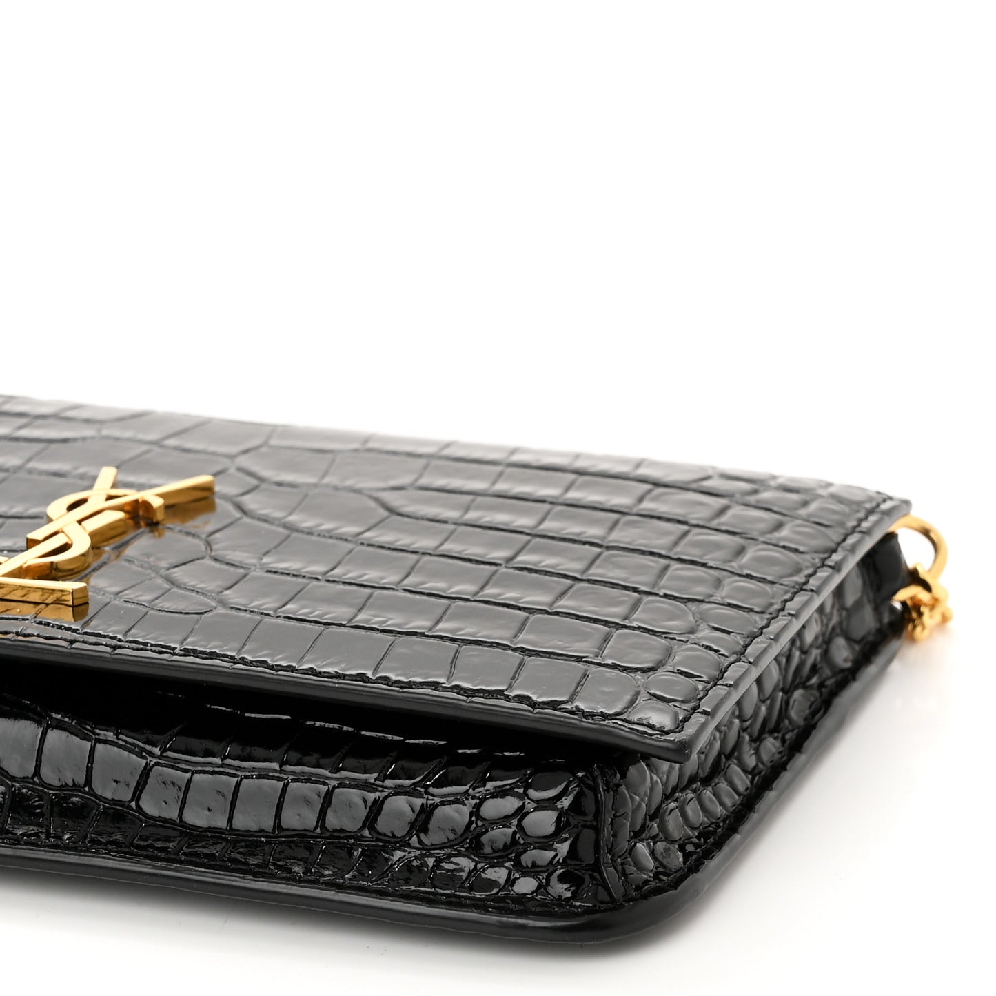 Crocodile Embossed Monogram Phone Holder Crossbody Black
