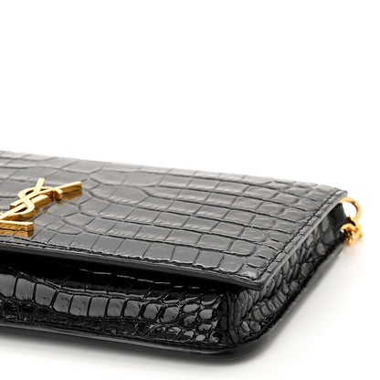 Saint Laurent Crocodile Embossed Monogram Phone Holder Crossbody Black 9 of 10