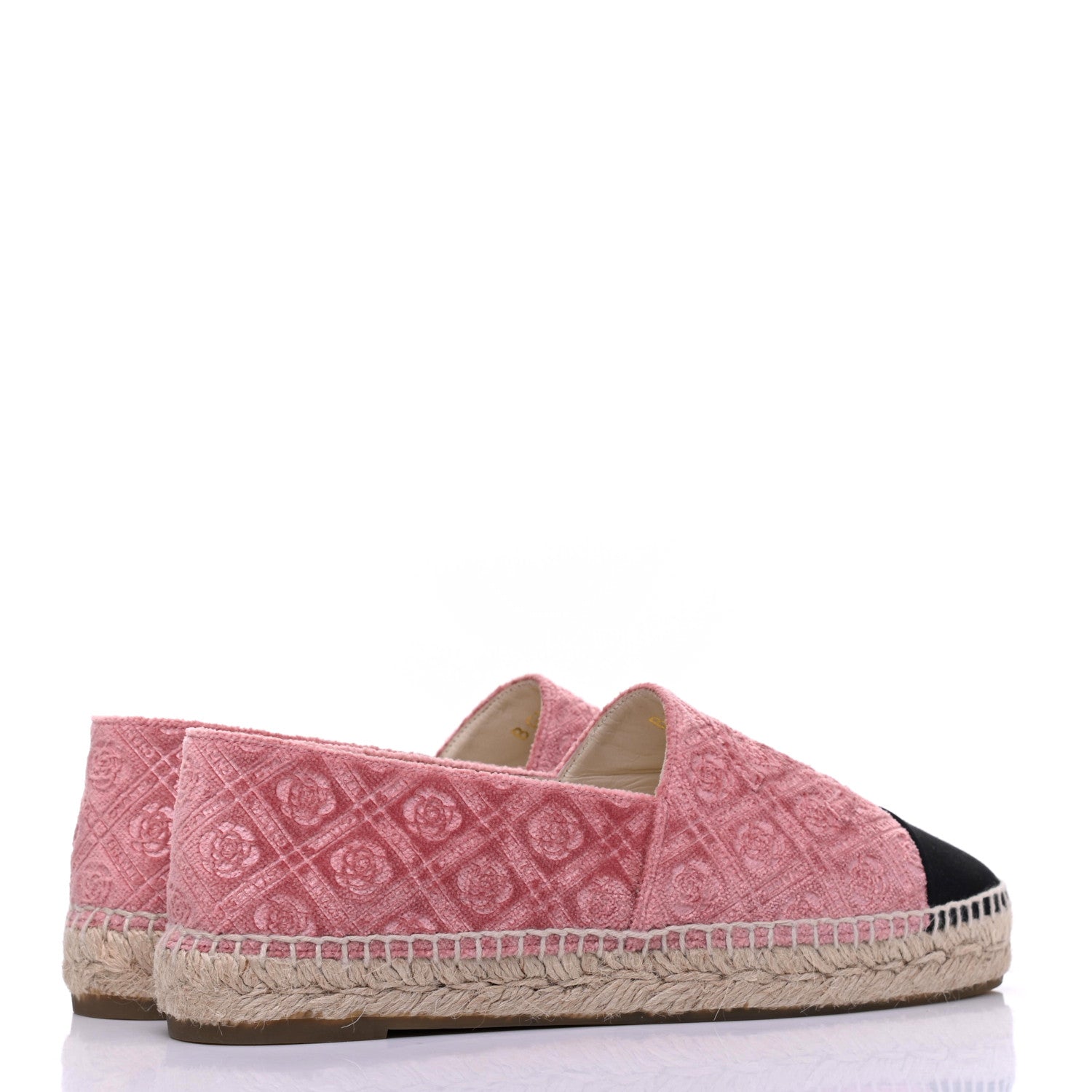 Chanel Velvet Grosgrain Quilted Camellia CC Espadrilles 39 Pink Black 4 of 9