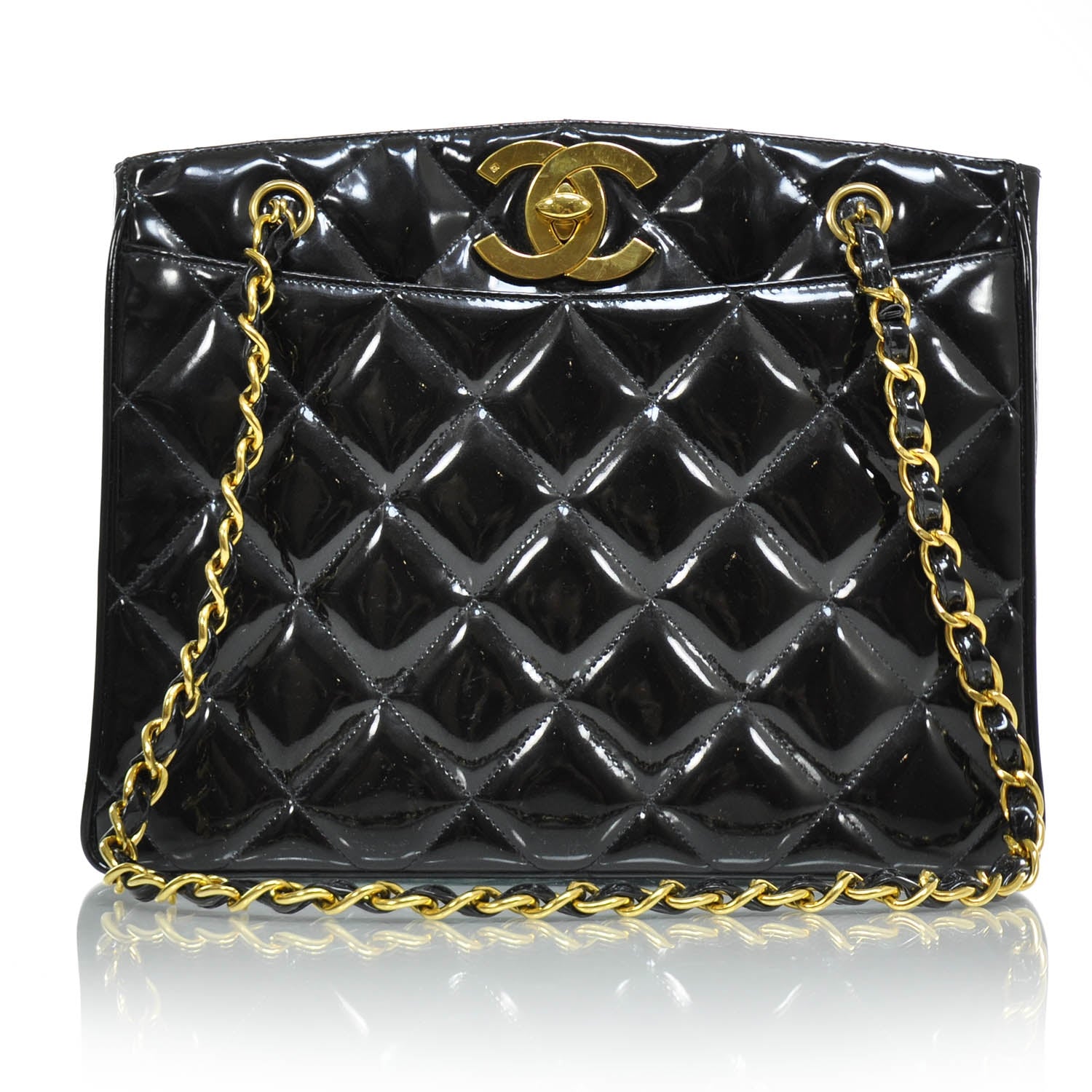 Chanel Patent Quilted Shoulder Bag Black 1 of 8