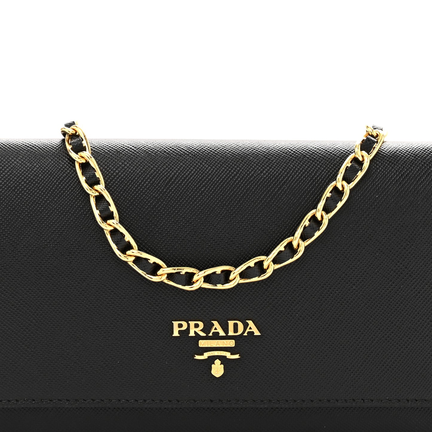 Saffiano Metal Oro Chain Wallet Black