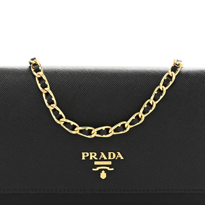 Prada Saffiano Metal Oro Chain Wallet Black 7 of 10