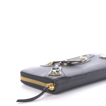 Balenciaga Chevre Gold Metallic Edge Hardware Zip Around Wallet Black 6 of 9