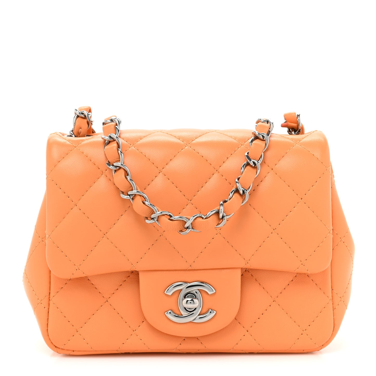 Lambskin Quilted Mini Square Flap Light Orange