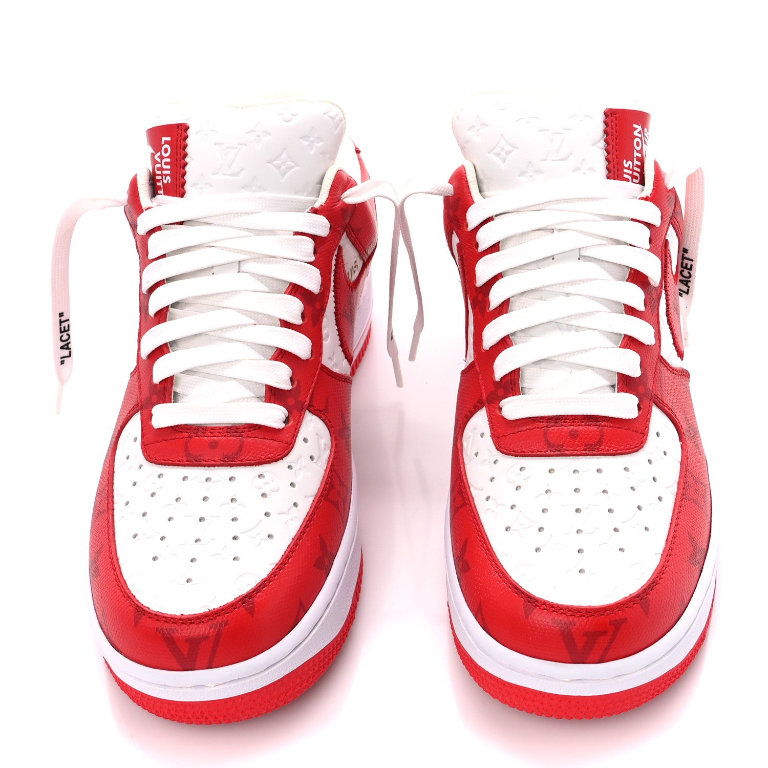 Louis Vuitton X NIKE AIR FORCE 1 Calfskin Monogram Mens Sneakers 8 Red 2 of 11