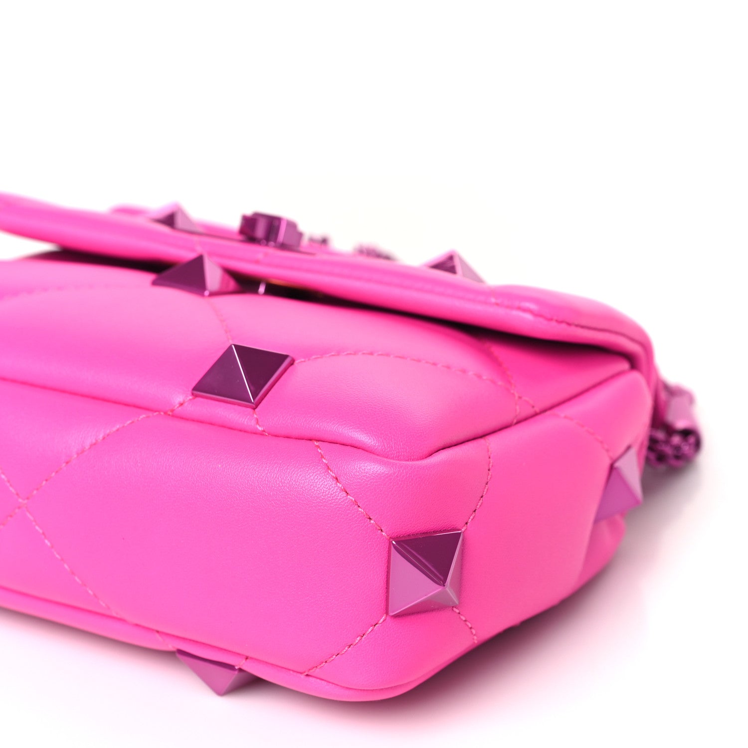 Valentino Garavani Nappa Lacquer Monochrome Small Roman Stud Shoulder Bag Pink PP 8 of 8