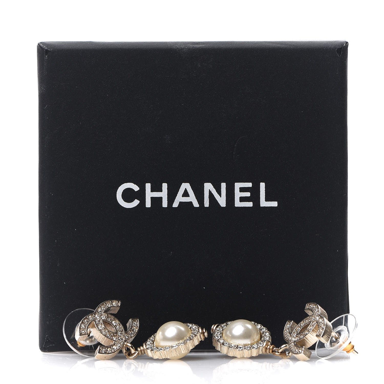 Chanel Crystal Pearl CC Drop Earrings Gold 5 of 5