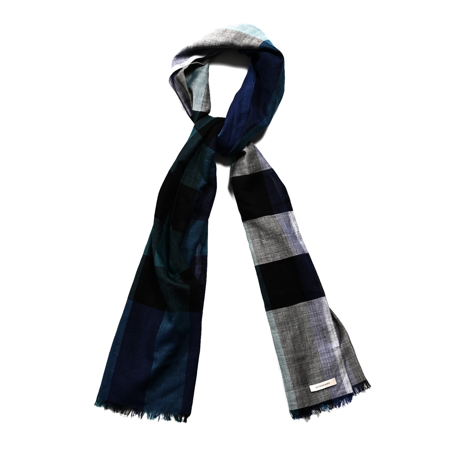 Silk Cashmere Half Mega Check Scarf Cobalt Blue