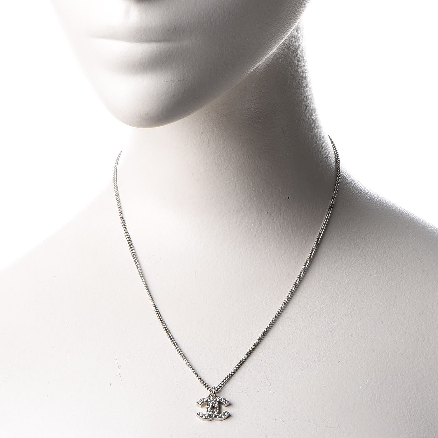 Chanel Crystal Timeless CC Necklace Silver 2 of 7