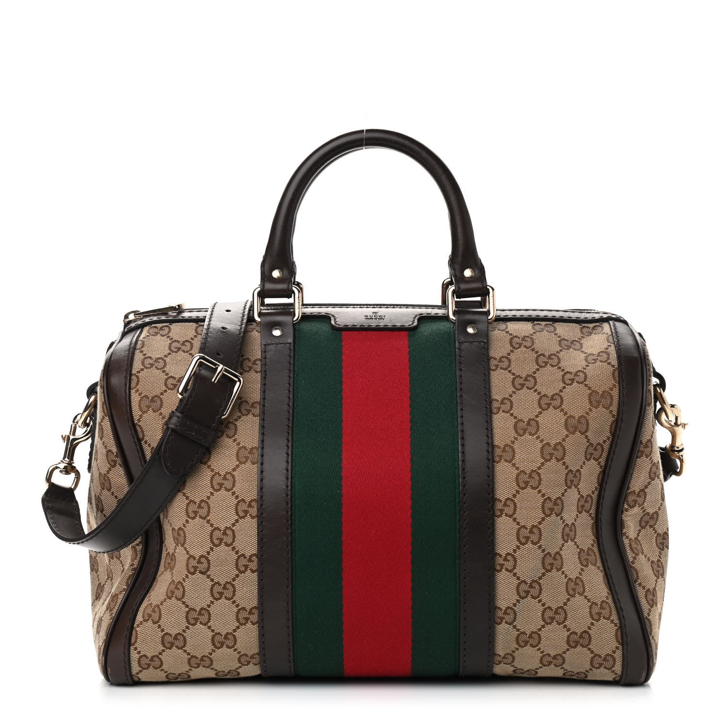 Gucci Monogram Vintage Web Medium Boston Dark Brown 1 of 11