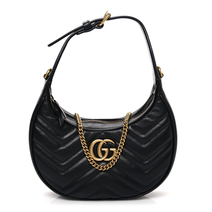 Gucci Calfskin Matelasse Chevron Mini GG Marmont Half Moon Hobo Black 1 of 11