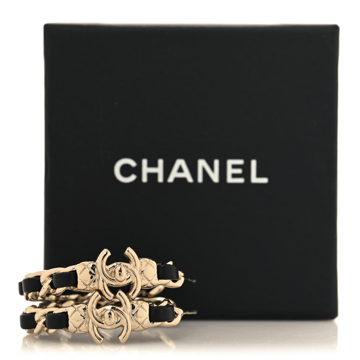Lambskin CC Turnlock Chain Hoop Earrings Gold Black