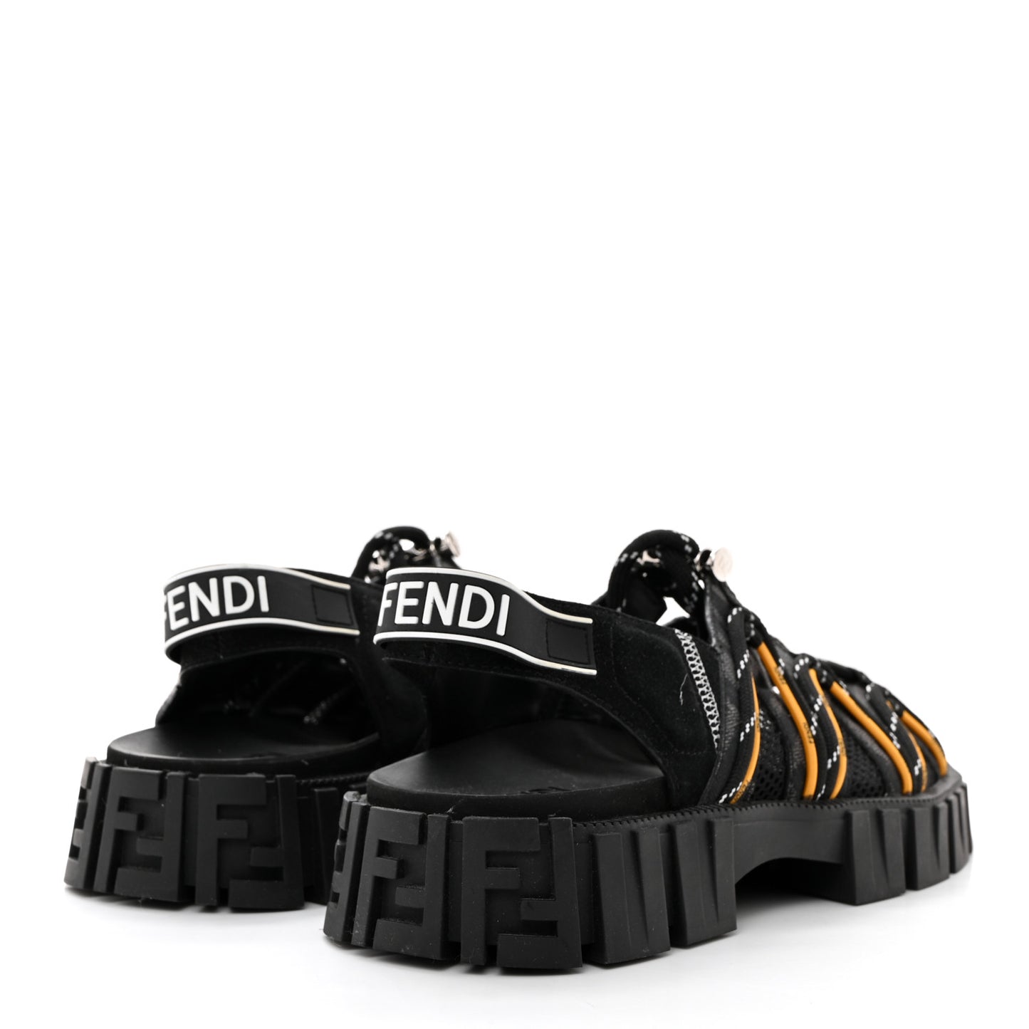 Technical Fabric Jacquard Mesh FF Mens Fendi Force Slingback Sandals 6 Black Grigio