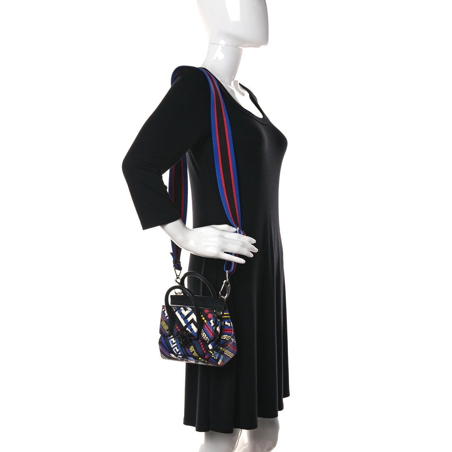 Versace Calfskin Printed Small Palazzo Empire Bag Multicolor Black 2 of 9