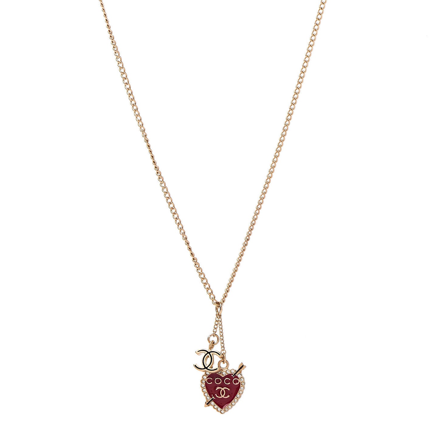 Enamel Heart CC Charm Necklace Gold