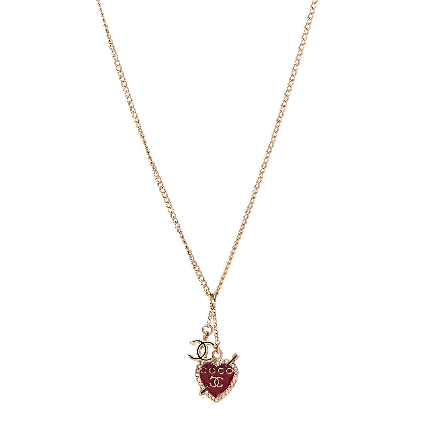 Chanel Enamel Heart CC Charm Necklace Gold 1 of 6