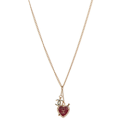 Chanel Enamel Heart CC Charm Necklace Gold 1 of 6