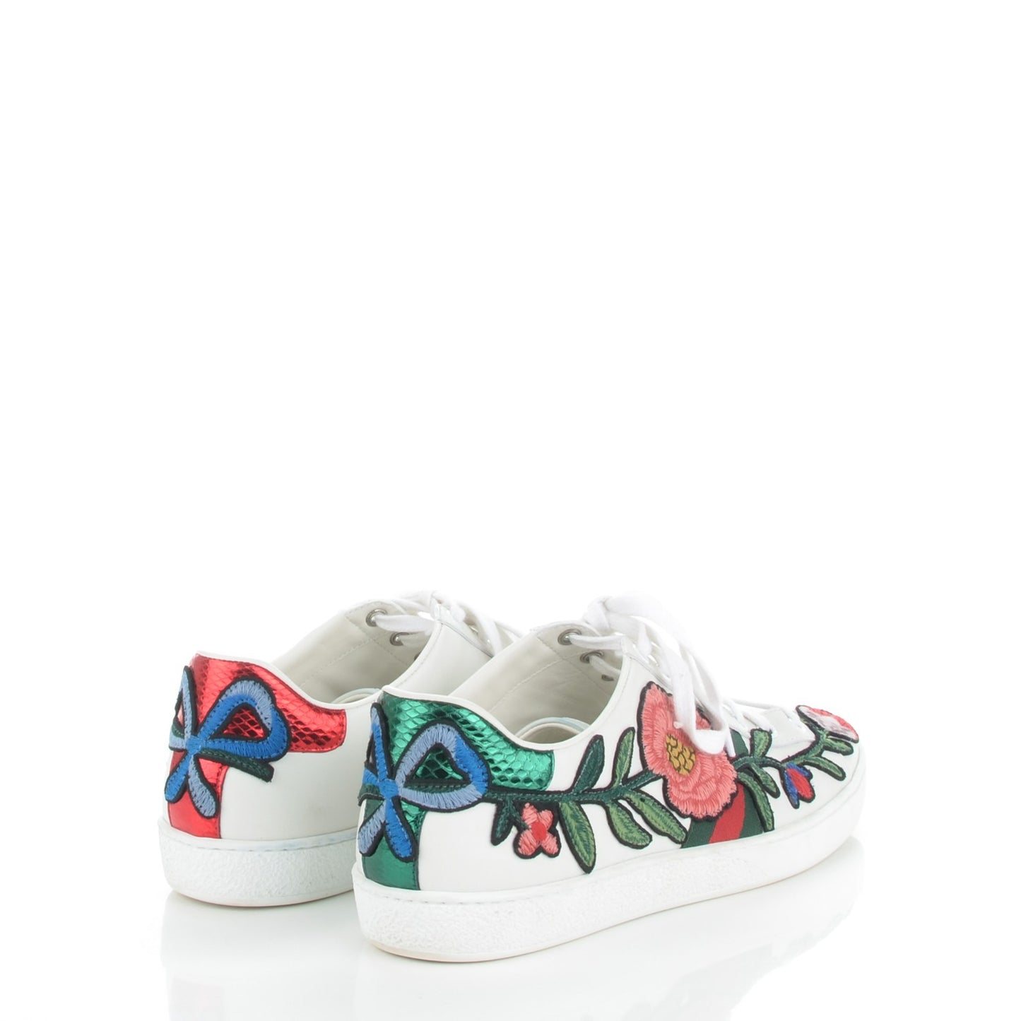 Calfskin Web Floral Embroidered Ace Sneakers 39.5 White